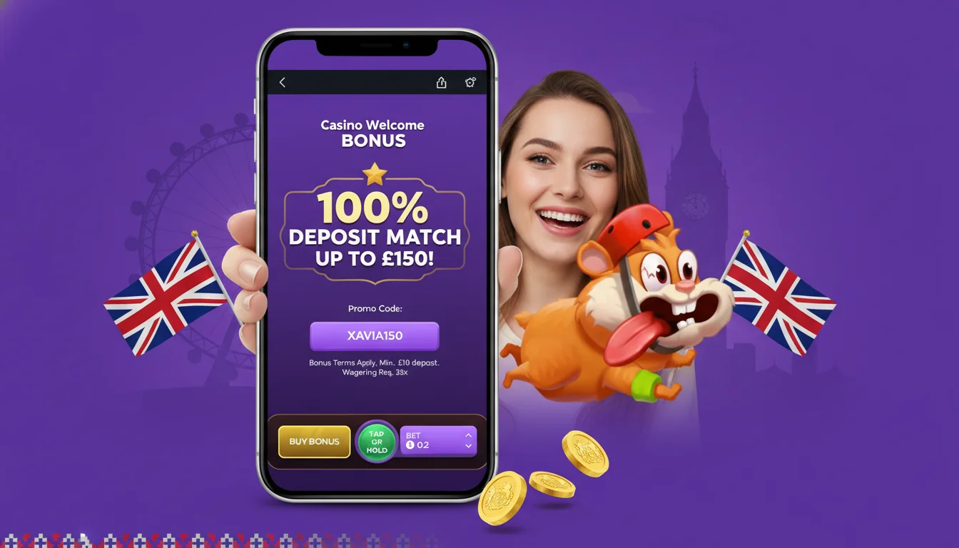 Hamster Run bonus claim screen showing deposit field, promo code entry, and welcome offer activation toggle