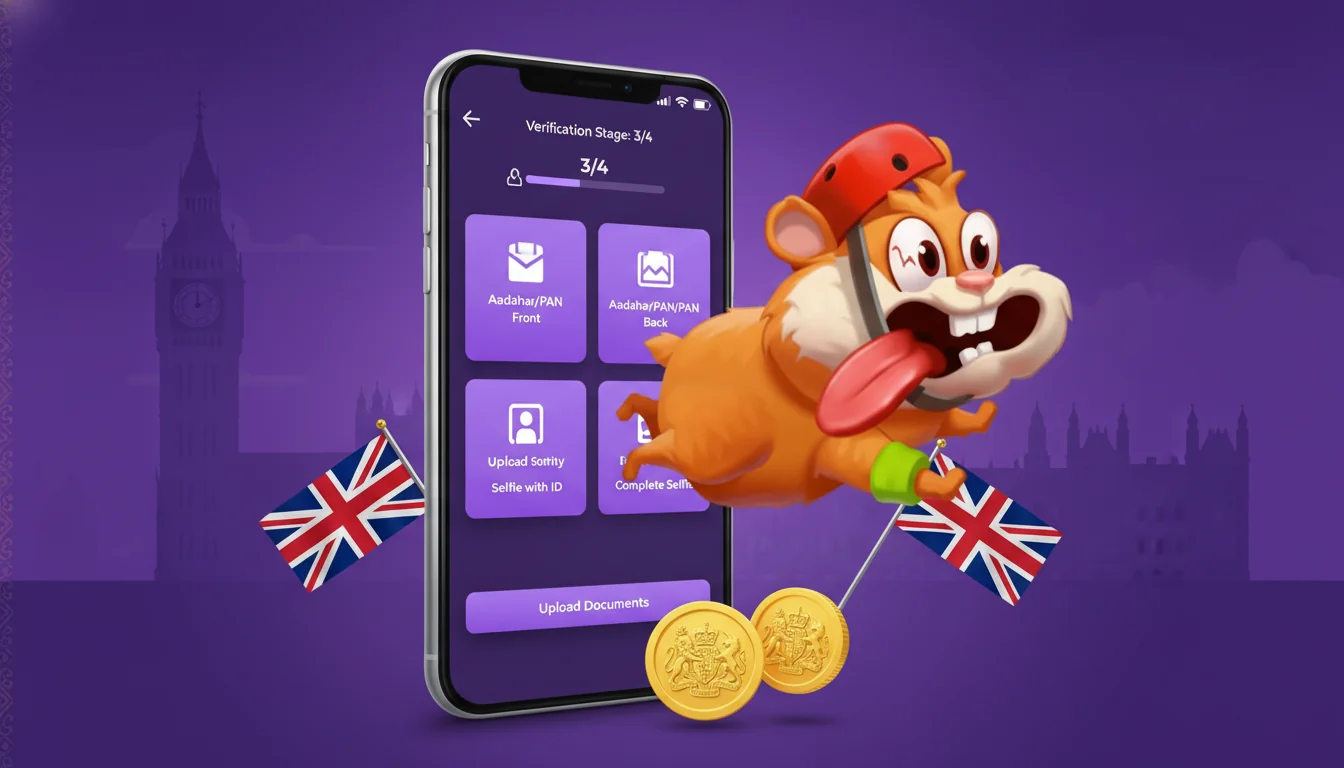 UK casino KYC upload screen with four document slots - passport, NI number, utility bill, payment proof