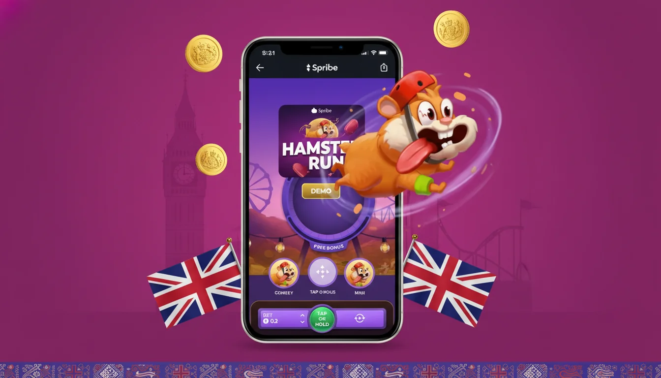 Hamster Run loaded inside a UK casino mobile app showing live bet panel, cashout button, and multiplier in portrait orientation